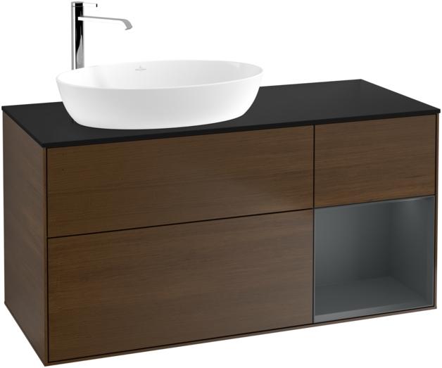 Тумба под раковину Villeroy & Boch Finion 120х50,1 см с подсветкой МДФ шпон грецкого ореха/стекло черное матовое G932HGGN