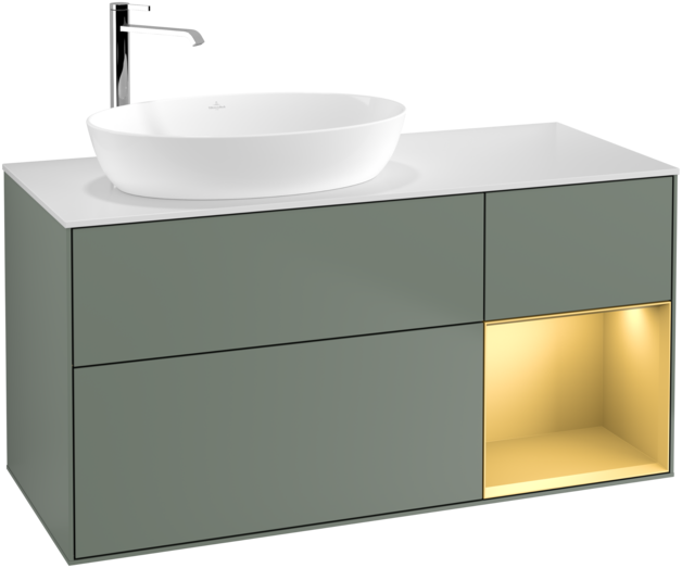 Тумба под раковину Villeroy & Boch Finion 120х50,1 см с подсветкой МДФ оливковый матовый лак/стекло белое матовое G931HFGM