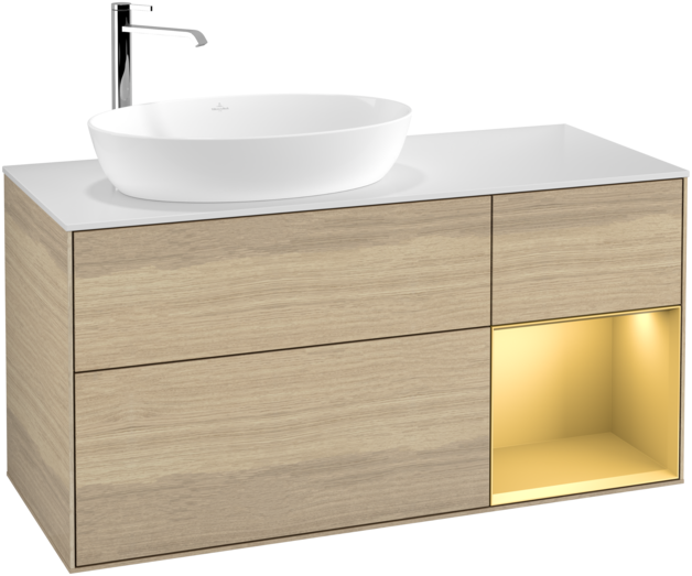 Тумба під раковину Villeroy & Boch Finion 120х50,1 см із підсвічуванням МДФ шпон дуба/скло біле матове G931HFPC