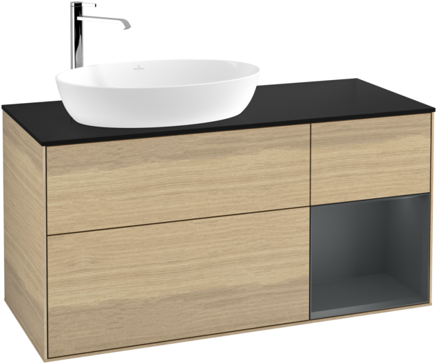 Тумба под раковину Villeroy & Boch Finion 120х50,1 см с подсветкой МДФ шпон дуба/стекло черное матовое G932HGPC