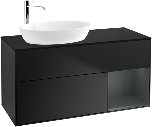 Тумба под раковину Villeroy & Boch Finion 120х50,1 см с подсветкой МДФ черный матовый лак/стекло черное матовое G932HGPD