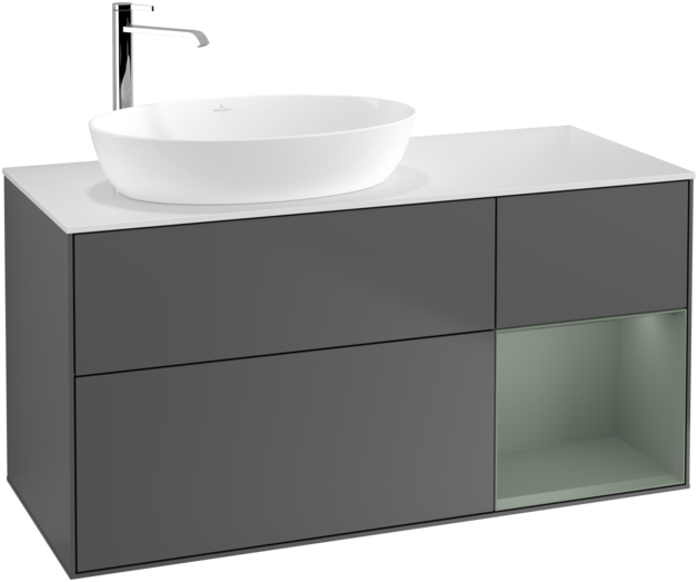 Тумба під раковину Villeroy & Boch Finion 120х50,1 см з підсвічуванням антрацит матовий лак/скло біле матове G931GMGK