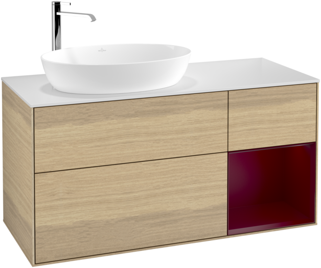 Тумба под раковину Villeroy & Boch Finion 120х50,1 см с подсветкой МДФ шпон дуба/стекло белое матовое G931HBPC