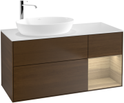 Тумба под раковину Villeroy & Boch Finion 120х50,1 см с подсветкой МДФ шпон грецкого ореха/стекло белое матовое G931PCGN