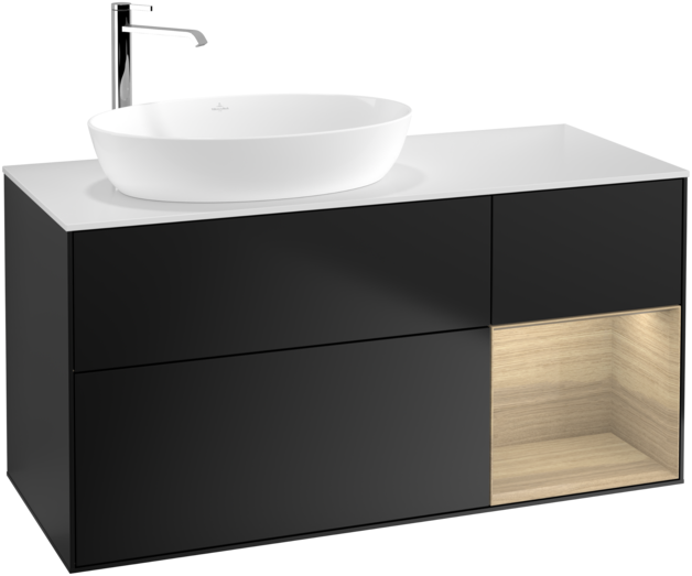 Тумба под раковину Villeroy & Boch Finion 120х50,1 см с подсветкой МДФ черный матовый лак/стекло белое матовое G931PCPD