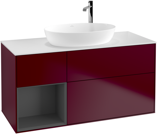 Тумба под раковину Villeroy & Boch Finion 120х50,1 см с подсветкой МДФ пион матовый лак/стекло белое матовое F941GKHB