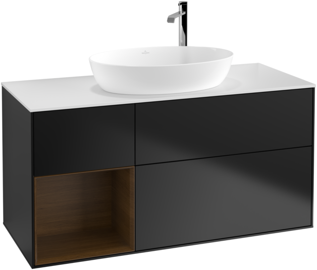 Тумба под раковину Villeroy & Boch Finion 120х50,1 см с подсветкой МДФ черный матовый лак/стекло белое матовое F941GNPD