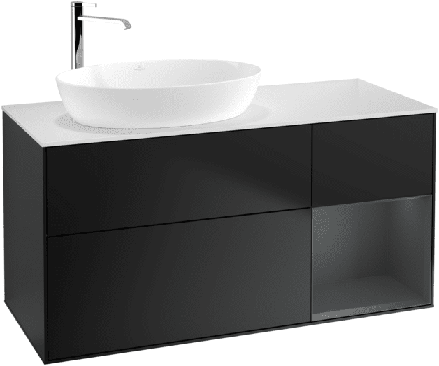 Тумба під раковину Villeroy & Boch Finion 120х50,1 см із підсвічуванням МДФ чорний матовий лак/скло біле матове G931HGPD