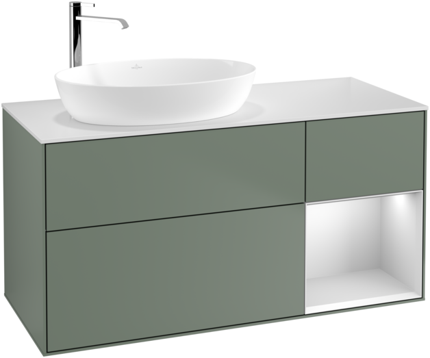 Тумба под раковину Villeroy & Boch Finion 120х50,1 см с подсветкой МДФ оливковый матовый лак/стекло белое матовое G931MTGM