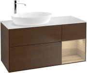 Тумба под раковину Villeroy & Boch Finion 120х50,1 см с подсветкой МДФ шпон грецкого ореха/стекло белое матовое G931PCGN