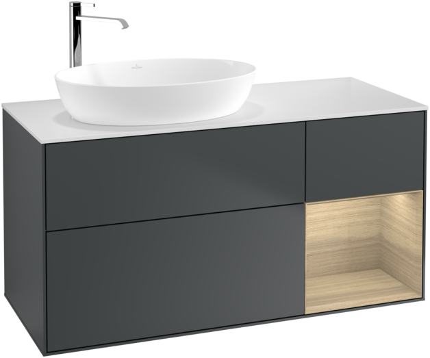 Тумба під раковину Villeroy & Boch Finion 120х50,1 см із підсвічуванням МДФ темно-синій матовий лак/скло біле матове G931PCHG