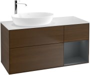 Тумба під раковину Villeroy & Boch Finion 120х50,1 см із підсвічуванням МДФ шпон волоського горіха/скло біле матове G931HGGN