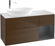 Тумба під раковину Villeroy & Boch Finion 120х50,1 см із підсвічуванням МДФ шпон волоського горіха/скло біле матове G931HGGN
