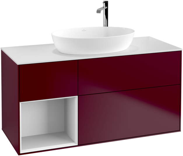 Тумба під раковину Villeroy & Boch Finion 120х50,1 см з підсвічуванням МДФ півонія матовий лак/скло біле матове F941GFHB