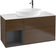 Тумба под раковину Villeroy & Boch Finion 120х50,1 см с подсветкой МДФ шпон грецкого ореха/стекло белое матовое F941GKGN