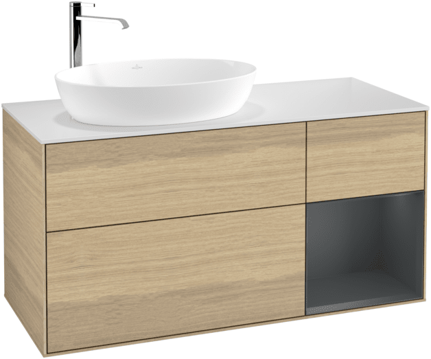 Тумба під раковину Villeroy & Boch Finion 120х50,1 см із підсвічуванням МДФ шпон дуба/скло біле матове G931HGPC