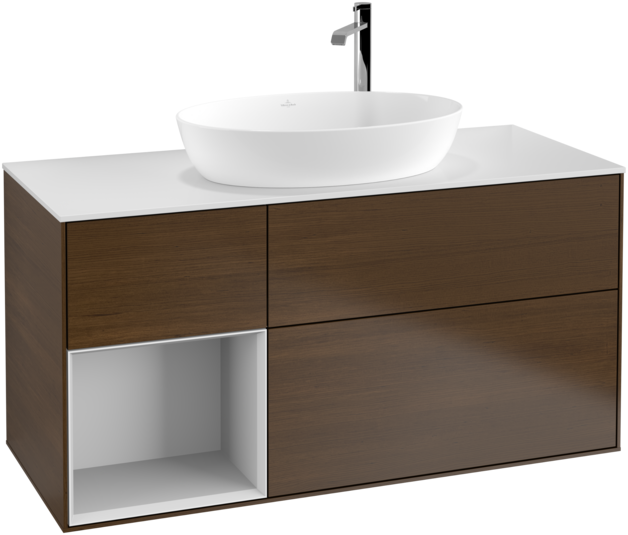 Тумба под раковину Villeroy & Boch Finion 120х50,1 см с подсветкой МДФ шпон грецкого ореха/стекло белое матовое F941MTGN