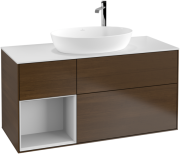 Тумба под раковину Villeroy & Boch Finion 120х50,1 см с подсветкой МДФ шпон грецкого ореха/стекло белое матовое F941MTGN