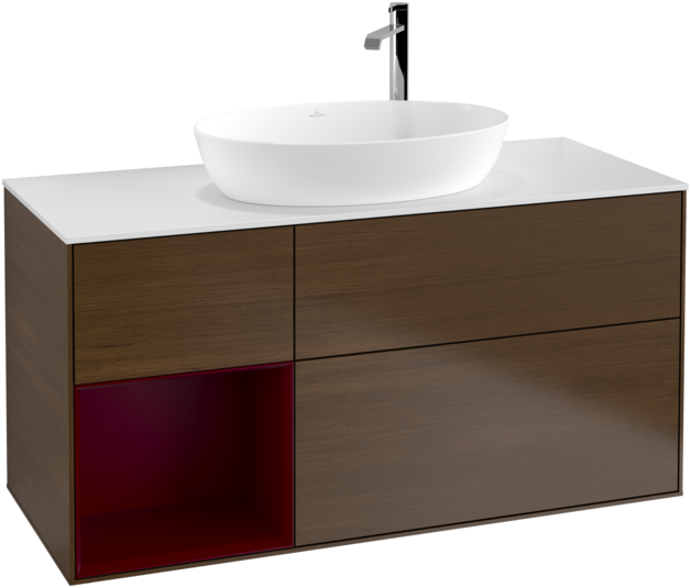 Тумба под раковину Villeroy & Boch Finion 120х50,1 см с подсветкой МДФ шпон грецкого ореха/стекло белое матовое F941HBGN