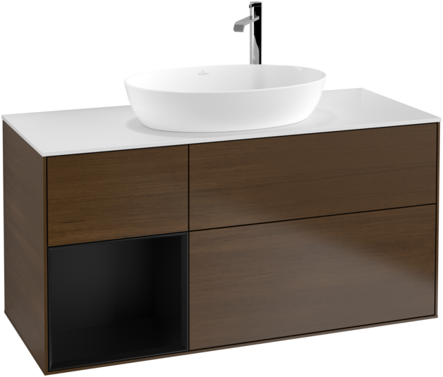 Тумба под раковину Villeroy & Boch Finion 120х50,1 см с подсветкой МДФ шпон грецкого ореха/стекло белое матовое F941PDGN