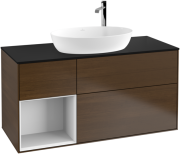 Тумба под раковину Villeroy & Boch Finion 120х50,1 см с подсветкой МДФ шпон грецкого ореха/стекло черное матовое F942GFGN