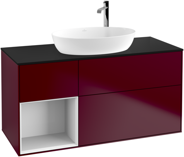 Тумба под раковину Villeroy & Boch Finion 120х50,1 см с подсветкой МДФ пион матовый лак/стекло черное матовое F942GFHB