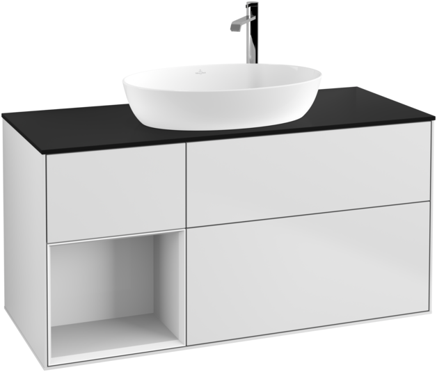 Тумба под раковину Villeroy & Boch Finion 120х50,1 см с подсветкой МДФ белый матовый лак/стекло черное матовое F942GFMT