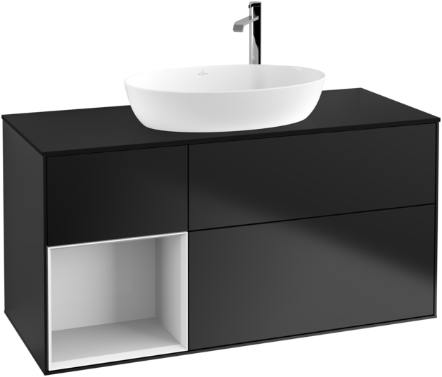 Тумба под раковину Villeroy & Boch Finion 120х50,1 см с подсветкой МДФ черный матовый лак/стекло черное матовое F942GFPD