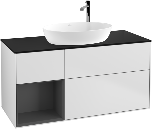 Тумба під раковину Villeroy & Boch Finion 120х50,1 см із підсвічуванням МДФ білий матовий лак/скло чорне матове F942GKMT