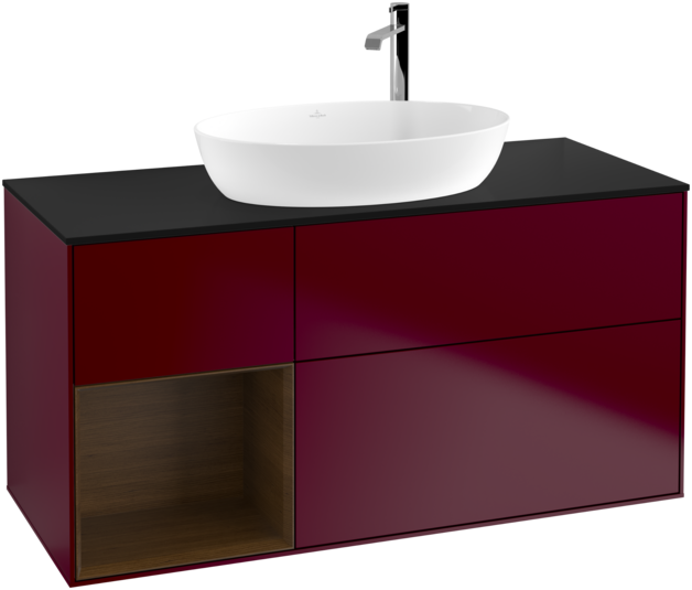 Тумба под раковину Villeroy & Boch Finion 120х50,1 см с подсветкой МДФ пион матовый лак/стекло черное матовое F942GNHB