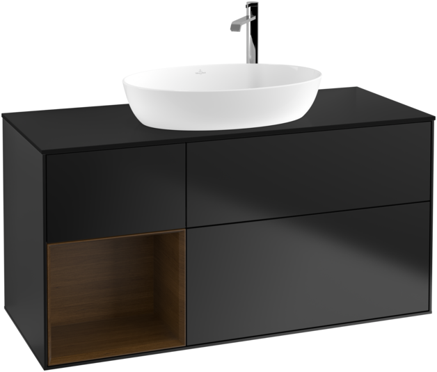 Тумба под раковину Villeroy & Boch Finion 120х50,1 см с подсветкой МДФ черный матовый лак/стекло черное матовое F942GNPD