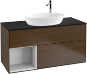 Тумба під раковину Villeroy & Boch Finion 120х50,1 см з підсвічуванням МДФ шпон волоського горіха/скло чорне матове F942MTGN