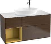 Тумба под раковину Villeroy & Boch Finion 120х50,1 см с подсветкой МДФ шпон грецкого ореха/стекло белое матовое F941HFGN