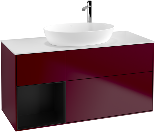 Тумба під раковину Villeroy & Boch Finion 120х50,1 см з підсвічуванням МДФ півонія матовий лак/скло біле матове F941PDHB