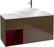 Тумба под раковину Villeroy & Boch Finion 120х50,1 см с подсветкой МДФ шпон грецкого ореха/стекло белое матовое F941HBGN