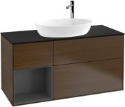 Тумба під раковину Villeroy & Boch Finion 120х50,1 см з підсвічуванням МДФ шпон волоського горіха/скло чорне матове F942GKGN