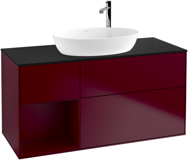 Тумба під раковину Villeroy & Boch Finion 120х50,1 см з підсвічуванням МДФ півонія матовий лак/скло чорне матове F942HBHB