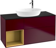 Тумба під раковину Villeroy & Boch Finion 120х50,1 см з підсвічуванням МДФ півонія матовий лак/скло чорне матове F942HFHB