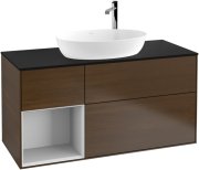 Тумба під раковину Villeroy & Boch Finion 120х50,1 см з підсвічуванням МДФ шпон волоського горіха/скло чорне матове F942MTGN