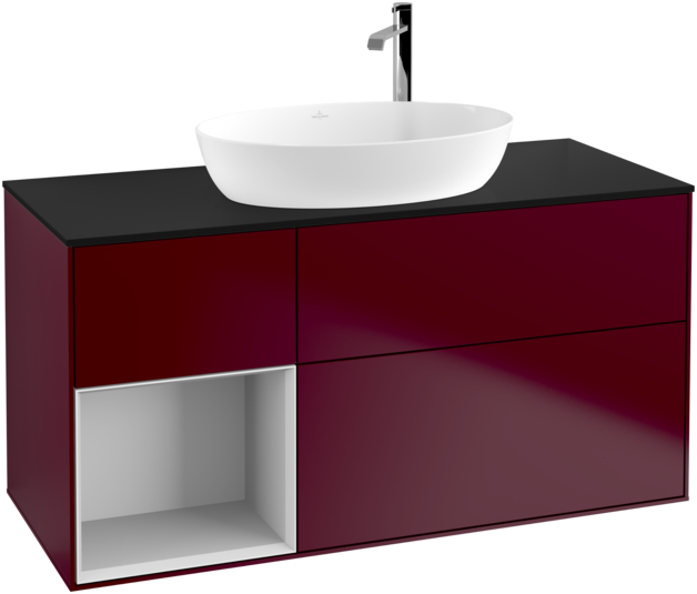 Тумба під раковину Villeroy & Boch Finion 120х50,1 см з підсвічуванням МДФ півонія матовий лак/скло чорне матове F942MTHB