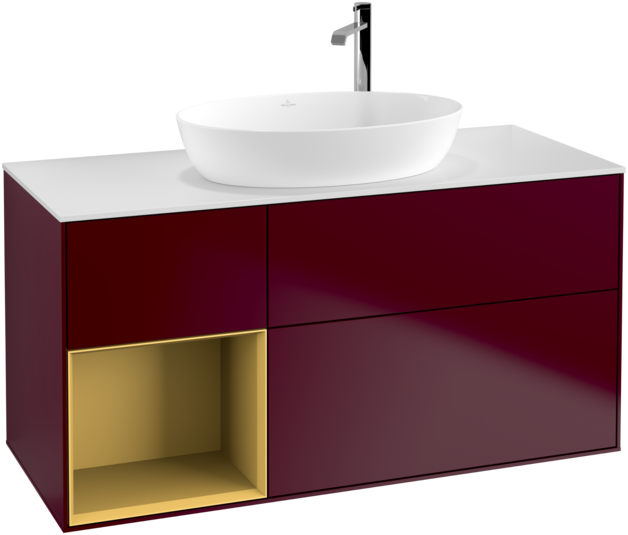 Тумба под раковину Villeroy & Boch Finion 120х50,1 см с подсветкой МДФ пион матовый лак/стекло белое матовое F941HFHB