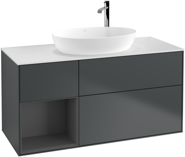 Тумба под раковину Villeroy & Boch Finion 120х50,1 см с подсветкой МДФ темно-синий матовый лак/стекло белое матовое F941GKHG