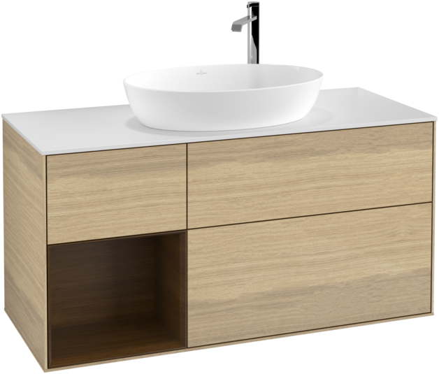 Тумба під раковину Villeroy & Boch Finion 120х50,1 см із підсвічуванням МДФ шпон дуба/скло біле матове F941GNPC