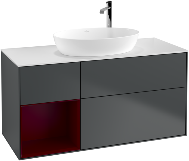 Тумба под раковину Villeroy & Boch Finion 120х50,1 см с подсветкой МДФ темно-синий матовый лак/стекло белое матовое F941HBHG