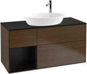 Тумба под раковину Villeroy & Boch Finion 120х50,1 см с подсветкой МДФ шпон грецкого ореха/стекло черное матовое F942PDGN