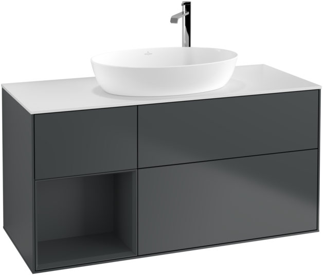 Тумба под раковину Villeroy & Boch Finion 120х50,1 см с подсветкой МДФ темно-синий матовый лак/стекло белое матовое F941HGHG