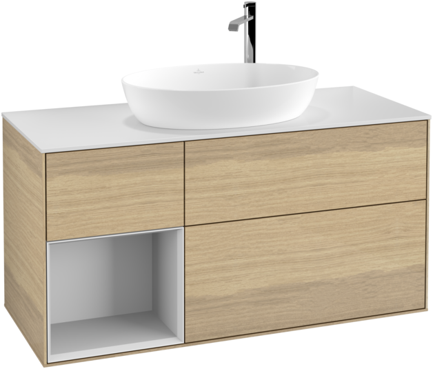 Тумба под раковину Villeroy & Boch Finion 120х50,1 см с подсветкой МДФ шпон дуба/стекло белое матовое F941MTPC