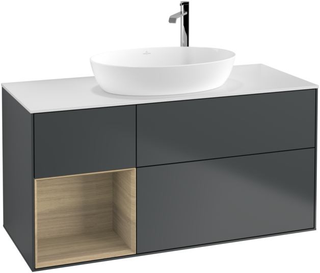 Тумба під раковину Villeroy & Boch Finion 120х50,1 см із підсвічуванням МДФ темно-синій матовий лак/скло біле матове F941PCHG