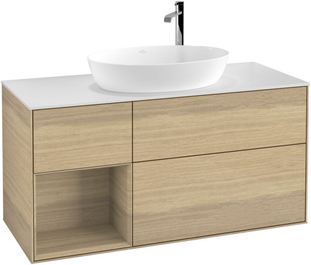 Тумба под раковину Villeroy & Boch Finion 120х50,1 см с подсветкой МДФ шпон дуба/стекло белое матовое F941PCPC