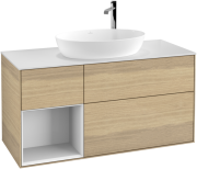 Тумба під раковину Villeroy & Boch Finion 120х50,1 см із підсвічуванням МДФ шпон дуба/скло біле матове F941GFPC